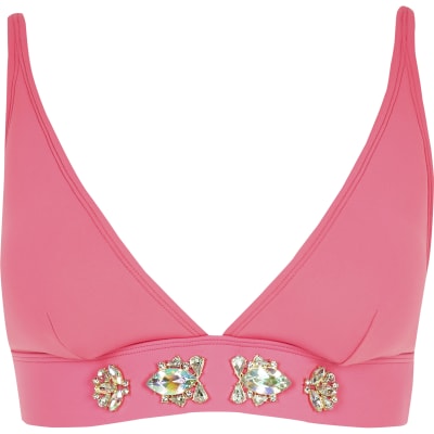 Pink jewelled high apex bikini top