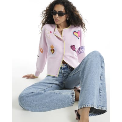 Knit Embroidered Heart Cardigan