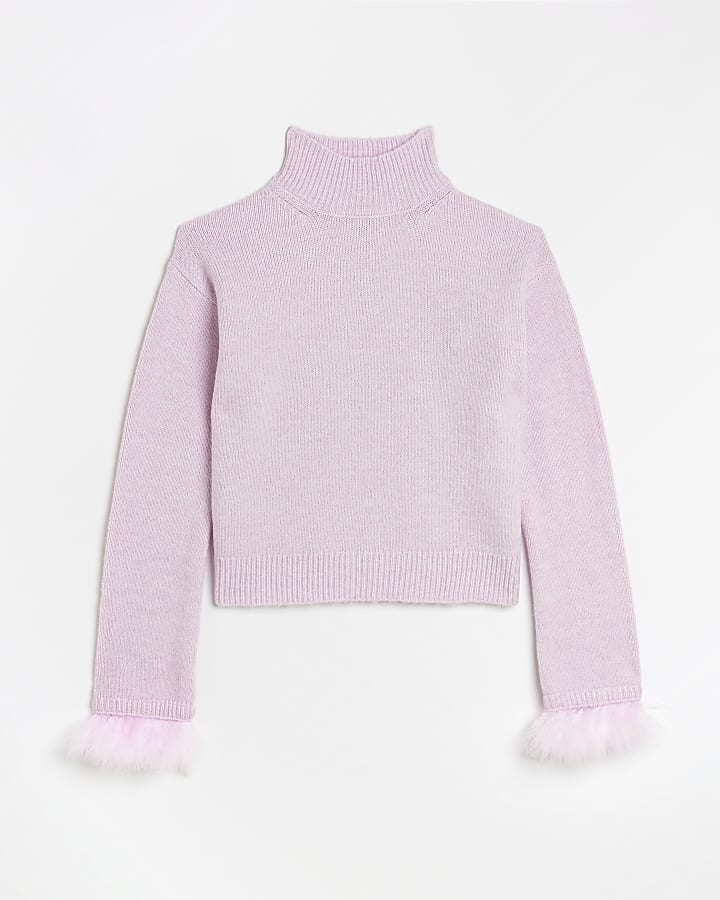 Pink knit feather trim jumper