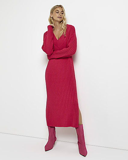 Pink knit jumper midi dress