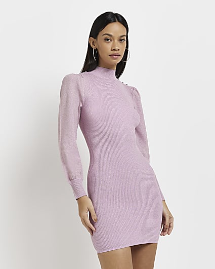 Pink knit long sleeve bodycon mini dress