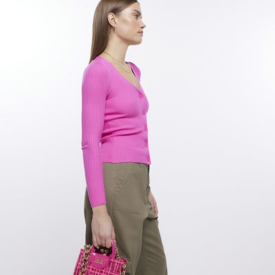 Pink knit long sleeve cardigan River Island