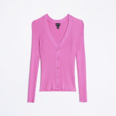 Pink knit long sleeve cardigan River Island