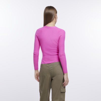 Pink knit long sleeve cardigan River Island