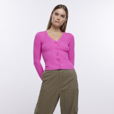 Pink knit long sleeve cardigan River Island