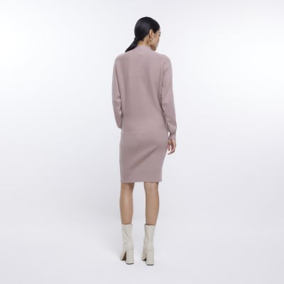 Pink knit long sleeve jumper mini dress