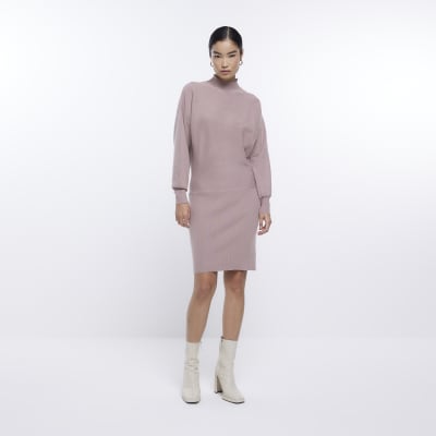 Pink knit long sleeve jumper mini dress