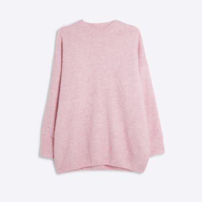 Pink knit oversized jumper River Island