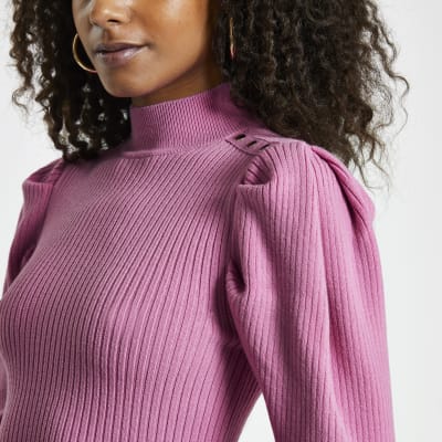 Pink knit peplum jumper River Island
