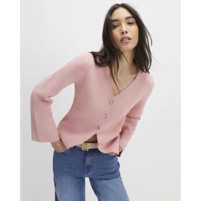 Pink Knitted Long Sleeve Buttoned Cardigan