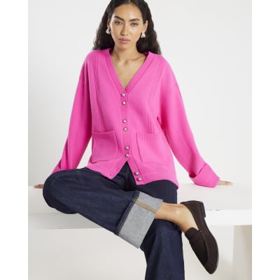Pink Knitted Long Sleeve Cardigan