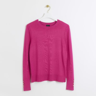 Pink knitted long sleeve top | River Island