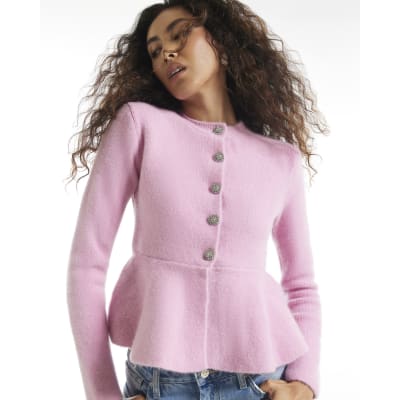 Pink Knitted Peplum Hem Cardigan | River Island