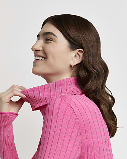 Pink knitted roll neck jumper
