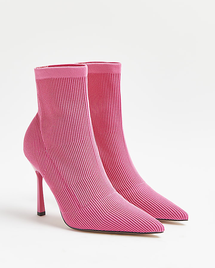 Pink knitted sock boots