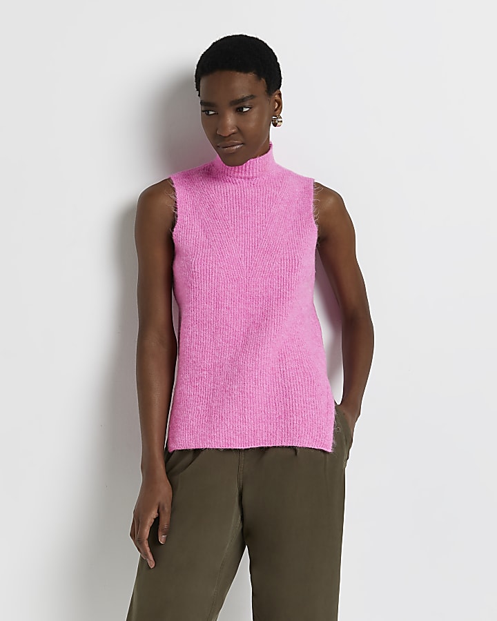 Pink knitted tank top