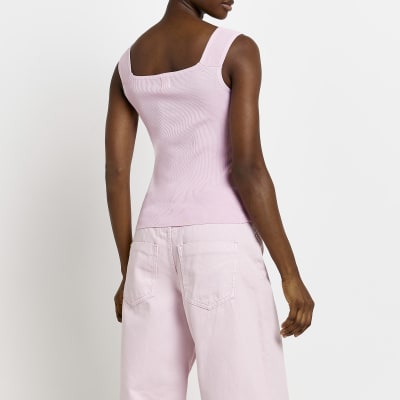 Pink knitted vest top River Island