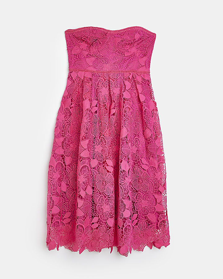 Pink lace midi bandeau dress