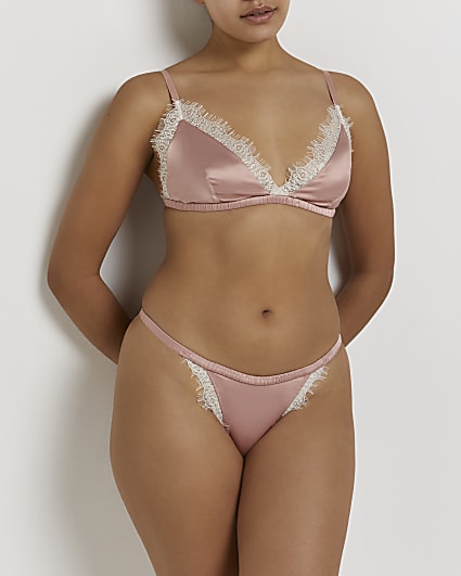 Pink lace trim satin knickers
