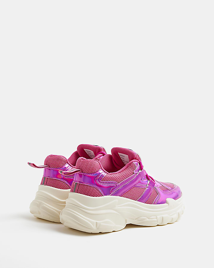 Pink lace up chunky trainers