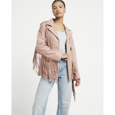 River island pink leather jacket on sale