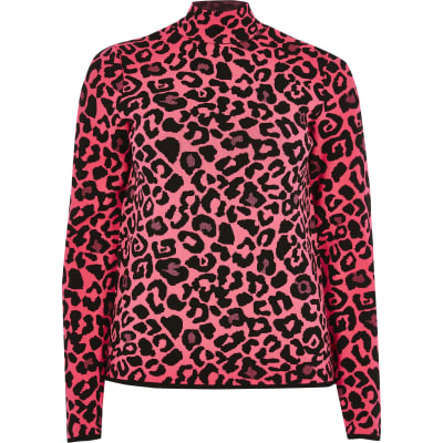 river island red leopard print top