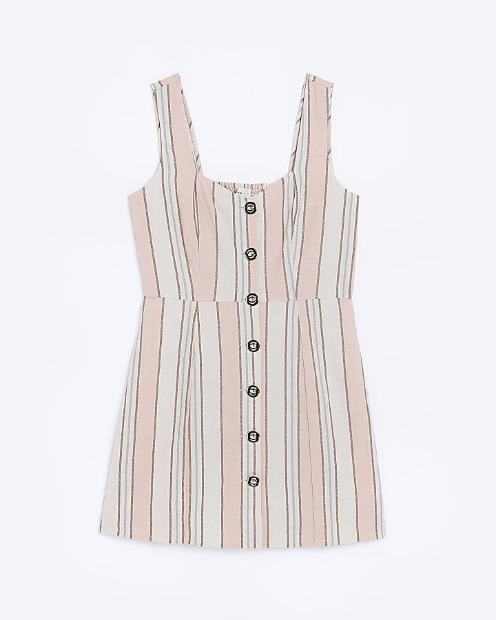 Pink Linen Stripe Button Mini Dress
