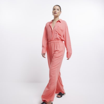 Pink linen wide leg trousers