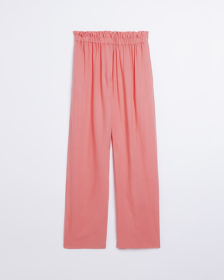 Pink linen wide leg trousers