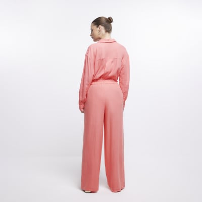 Pink linen wide leg trousers