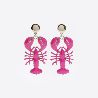 Pink lobster drop earrings River Island