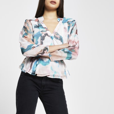 Pink long peplum wrap top