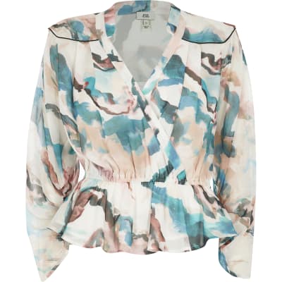 Pink long peplum wrap top