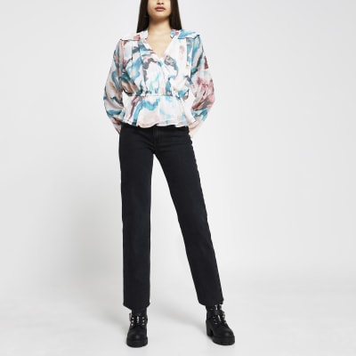 Pink long peplum wrap top