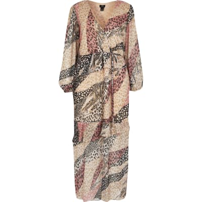 long sleeve animal print maxi dress