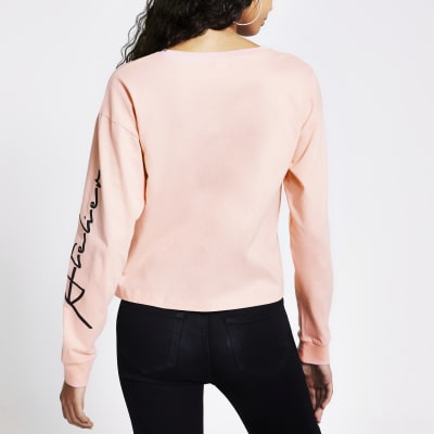 Pink long sleeve 'ATLR' foil print top