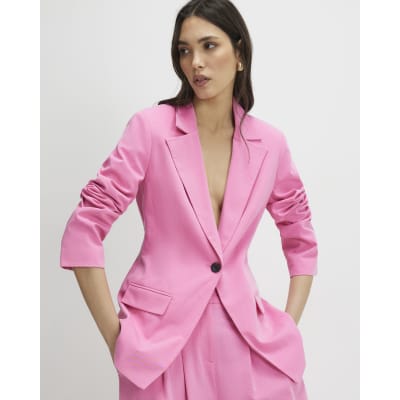 Pink Long Sleeve Cinch Back Blazer