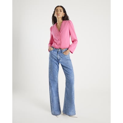 Pink Long Sleeve Frill Trim Jacket