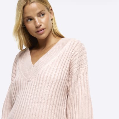 Pink long sleeve jumper mini dress River Island