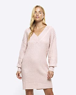 Pink long sleeve jumper mini dress