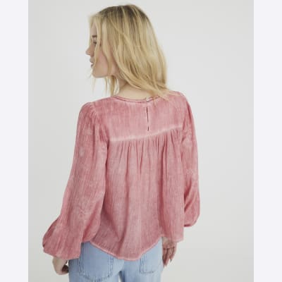 【Riu】Embroidery lace tops (pink) Lace Embroidered Back Zip Up Tops - 3 Colours- Buy Fashion
