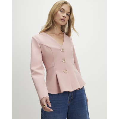 Pink Long Sleeve Pleated Jacket