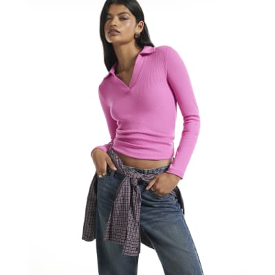 Long Sleeve Rib Polo Top