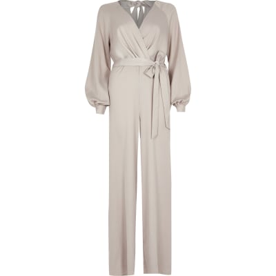 river island wrap long sleeve satin dress