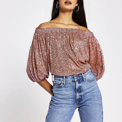 sequin bardot top