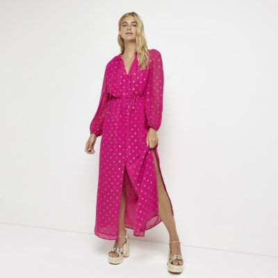 Pink maxi store shirt dress