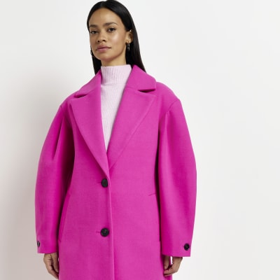 Pink longline coat | River Island