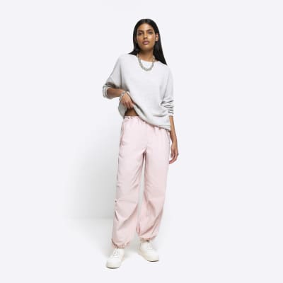 Pink low rise parachute trousers