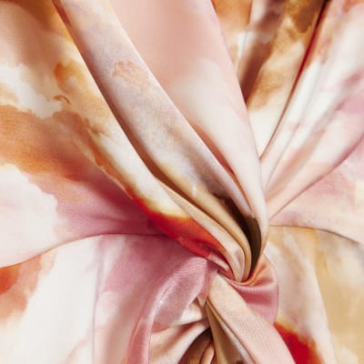 Pink marble print twist front midi dress