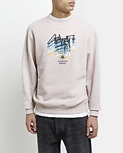Pink Marl Regular fit Graphic sweatshirt